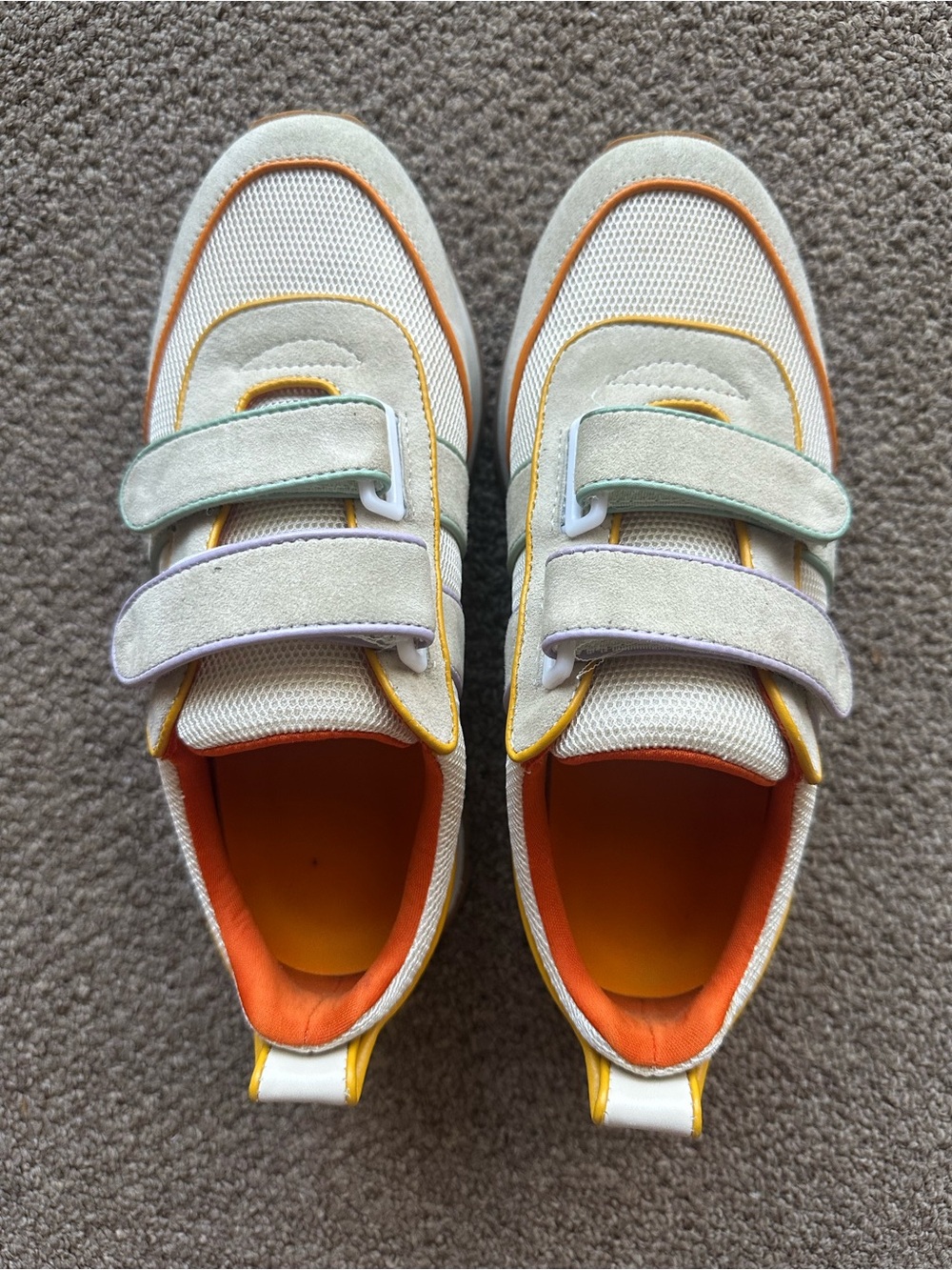 Charlotte Stone Cream Sneakers with Orange and Yellow Trim